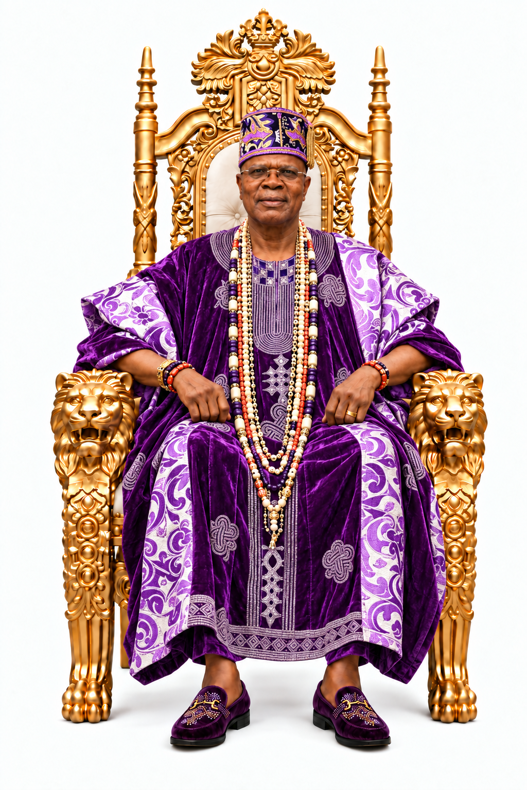 His Royal Highness Oba Dr. Mojeed Adetoyese Alatishe seated on the royal throne